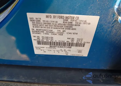 2018 Ford Ecosport Se from USA, damaged, VIN MAJ6P1UL8JC215468